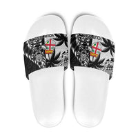 Fiji New Zealand Rugby Personalised Slide Sandals Maori and Tapa Pattern LT9 Black - Polynesian Pride