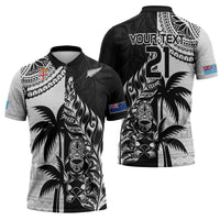 Fiji New Zealand Rugby Personalised Zipper Polo Shirt Maori and Tapa Pattern - Polynesian Pride