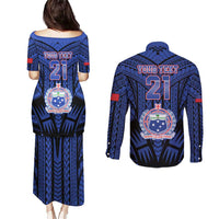 Custom Manu Samoa Sevens Rugby Couples Matching Puletasi and Long Sleeve Button Shirt Samoan Tribal Tattoo