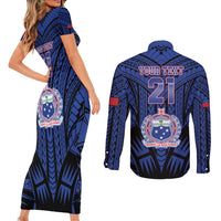 Custom Manu Samoa Sevens Rugby Couples Matching Short Sleeve Bodycon Dress and Long Sleeve Button Shirt Samoan Tribal Tattoo LT9 - Polynesian Pride