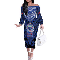 Custom Manu Samoa Sevens Rugby Family Matching Off The Shoulder Long Sleeve Dress and Hawaiian Shirt Samoan Tribal Tattoo
