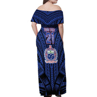 Custom Manu Samoa Sevens Rugby Family Matching Off Shoulder Maxi Dress and Hawaiian Shirt Samoan Tribal Tattoo