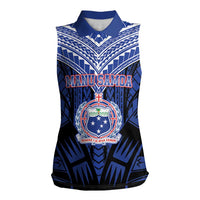Custom Manu Samoa Sevens Rugby Women Sleeveless Polo Shirt Samoan Tribal Tattoo LT9 Female Blue - Polynesian Pride
