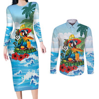 Funny Parrot Margarita Five O'clock Somewhere Couples Matching Long Sleeve Bodycon Dress and Long Sleeve Button Shirt LT9 Blue - Polynesian Pride