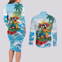 Funny Parrot Margarita Five O'clock Somewhere Couples Matching Long Sleeve Bodycon Dress and Long Sleeve Button Shirt LT9 - Polynesian Pride