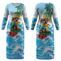 Funny Parrot Margarita Five O'clock Somewhere Couples Matching Long Sleeve Bodycon Dress and Long Sleeve Button Shirt LT9 - Polynesian Pride