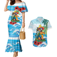 Funny Parrot Margarita Five O'clock Somewhere Couples Matching Mermaid Dress and Hawaiian Shirt LT9 Blue - Polynesian Pride