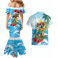 Funny Parrot Margarita Five O'clock Somewhere Couples Matching Mermaid Dress and Hawaiian Shirt LT9 - Polynesian Pride