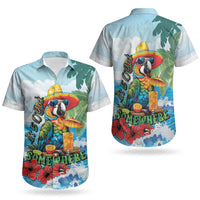 Funny Parrot Margarita Five O'clock Somewhere Couples Matching Off The Shoulder Long Sleeve Dress and Hawaiian Shirt LT9 - Polynesian Pride