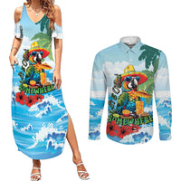 Funny Parrot Margarita Five O'clock Somewhere Couples Matching Summer Maxi Dress and Long Sleeve Button Shirt LT9 Blue - Polynesian Pride
