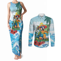 Funny Parrot Margarita Five O'clock Somewhere Couples Matching Tank Maxi Dress and Long Sleeve Button Shirt LT9 Blue - Polynesian Pride