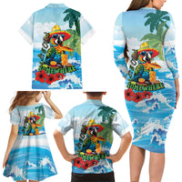 Funny Parrot Margarita Five O'clock Somewhere Family Matching Long Sleeve Bodycon Dress and Hawaiian Shirt LT9 Mom's Dress Blue - Polynesian Pride