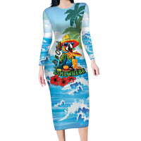 Funny Parrot Margarita Five O'clock Somewhere Family Matching Long Sleeve Bodycon Dress and Hawaiian Shirt LT9 Mom's Dress Blue - Polynesian Pride