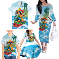 Funny Parrot Margarita Five O'clock Somewhere Family Matching Off The Shoulder Long Sleeve Dress and Hawaiian Shirt LT9 - Polynesian Pride