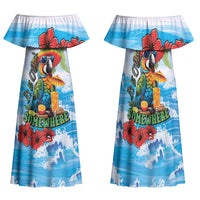 Funny Parrot Margarita Five O'clock Somewhere Family Matching Off Shoulder Maxi Dress and Hawaiian Shirt LT9 Mom's Dress Blue - Polynesian Pride