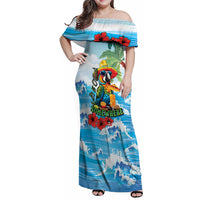 Funny Parrot Margarita Five O'clock Somewhere Family Matching Off Shoulder Maxi Dress and Hawaiian Shirt LT9 Mom's Dress Blue - Polynesian Pride