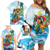 Funny Parrot Margarita Five O'clock Somewhere Family Matching Off Shoulder Short Dress and Hawaiian Shirt LT9 - Polynesian Pride