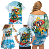 Funny Parrot Margarita Five O'clock Somewhere Family Matching Off Shoulder Short Dress and Hawaiian Shirt LT9 - Polynesian Pride
