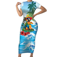 Funny Parrot Margarita Five O'clock Somewhere Family Matching Short Sleeve Bodycon Dress and Hawaiian Shirt LT9 Mom's Dress Blue - Polynesian Pride