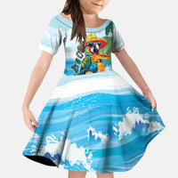 Funny Parrot Margarita Five O'clock Somewhere Kid Short Sleeve Dress LT9 KID Blue - Polynesian Pride