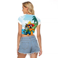 Funny Parrot Margarita Five O'clock Somewhere Raglan Cropped T Shirt LT9 - Polynesian Pride