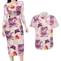 Hawaii Flamingo Hello Summer Couples Matching Long Sleeve Bodycon Dress and Hawaiian Shirt Hawaiian Quilt Pattern LT9 Pink - Polynesian Pride
