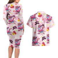 Hawaii Flamingo Hello Summer Couples Matching Long Sleeve Bodycon Dress and Hawaiian Shirt Hawaiian Quilt Pattern LT9 - Polynesian Pride
