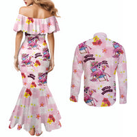 Hawaii Flamingo Hello Summer Couples Matching Mermaid Dress and Long Sleeve Button Shirt Hawaiian Quilt Pattern LT9 - Polynesian Pride
