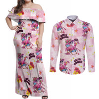Hawaii Flamingo Hello Summer Couples Matching Off Shoulder Maxi Dress and Long Sleeve Button Shirt Hawaiian Quilt Pattern LT9 Pink - Polynesian Pride