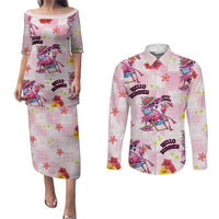 Hawaii Flamingo Hello Summer Couples Matching Puletasi and Long Sleeve Button Shirt Hawaiian Quilt Pattern LT9 Pink - Polynesian Pride
