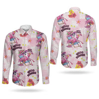 Hawaii Flamingo Hello Summer Couples Matching Puletasi and Long Sleeve Button Shirt Hawaiian Quilt Pattern LT9 - Polynesian Pride