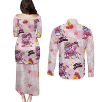 Hawaii Flamingo Hello Summer Couples Matching Puletasi and Long Sleeve Button Shirt Hawaiian Quilt Pattern LT9 - Polynesian Pride