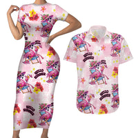 Hawaii Flamingo Hello Summer Couples Matching Short Sleeve Bodycon Dress and Hawaiian Shirt Hawaiian Quilt Pattern LT9 Pink - Polynesian Pride