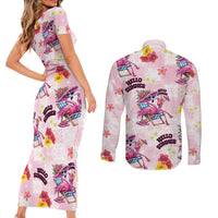Hawaii Flamingo Hello Summer Couples Matching Short Sleeve Bodycon Dress and Long Sleeve Button Shirt Hawaiian Quilt Pattern LT9 - Polynesian Pride