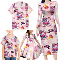 Hawaii Flamingo Hello Summer Family Matching Long Sleeve Bodycon Dress and Hawaiian Shirt Hawaiian Quilt Pattern LT9 - Polynesian Pride