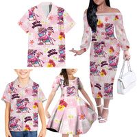 Hawaii Flamingo Hello Summer Family Matching Off The Shoulder Long Sleeve Dress and Hawaiian Shirt Hawaiian Quilt Pattern LT9 - Polynesian Pride