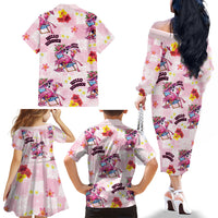 Hawaii Flamingo Hello Summer Family Matching Off The Shoulder Long Sleeve Dress and Hawaiian Shirt Hawaiian Quilt Pattern LT9 Mom's Dress Pink - Polynesian Pride