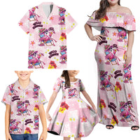 Hawaii Flamingo Hello Summer Family Matching Off Shoulder Maxi Dress and Hawaiian Shirt Hawaiian Quilt Pattern LT9 - Polynesian Pride
