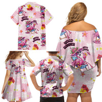 Hawaii Flamingo Hello Summer Family Matching Off Shoulder Short Dress and Hawaiian Shirt Hawaiian Quilt Pattern LT9 Mom's Dress Pink - Polynesian Pride