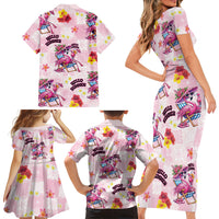 Hawaii Flamingo Hello Summer Family Matching Short Sleeve Bodycon Dress and Hawaiian Shirt Hawaiian Quilt Pattern LT9 Mom's Dress Pink - Polynesian Pride