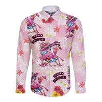 Hawaii Flamingo Hello Summer Long Sleeve Button Shirt Hawaiian Quilt Pattern LT9 Unisex Pink - Polynesian Pride