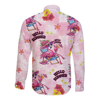 Hawaii Flamingo Hello Summer Long Sleeve Button Shirt Hawaiian Quilt Pattern LT9 - Polynesian Pride