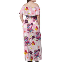 Hawaii Flamingo Hello Summer Off Shoulder Maxi Dress Hawaiian Quilt Pattern LT9 - Polynesian Pride