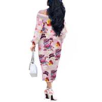 Hawaii Flamingo Hello Summer Off The Shoulder Long Sleeve Dress Hawaiian Quilt Pattern LT9 - Polynesian Pride