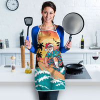 Vintage Santa Claus Surfing Summer Apron Mele Kalikimaka i Iulai! LT9 - Polynesian Pride