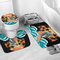 Vintage Santa Claus Surfing Summer Bathroom Set Mele Kalikimaka i Iulai! LT9 Mat Set Only (3 pcs) One Size Black - Polynesian Pride