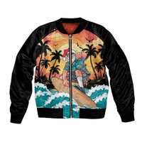 Vintage Santa Claus Surfing Summer Bomber Jacket Mele Kalikimaka i Iulai! LT9 Unisex Black - Polynesian Pride
