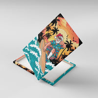 Vintage Santa Claus Surfing Summer Canvas Wall Art Mele Kalikimaka i Iulai! LT9 With Frame Black - Polynesian Pride