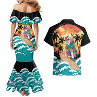 Vintage Santa Claus Surfing Summer Couples Matching Mermaid Dress and Hawaiian Shirt Mele Kalikimaka i Iulai! LT9 - Polynesian Pride