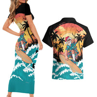 Vintage Santa Claus Surfing Summer Couples Matching Short Sleeve Bodycon Dress and Hawaiian Shirt Mele Kalikimaka i Iulai! LT9 - Polynesian Pride